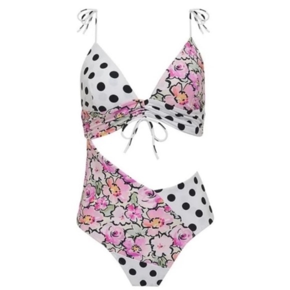 New! For love and lemons Neapolitan polka dot floral monokini 10448 - Picture 1 of 11